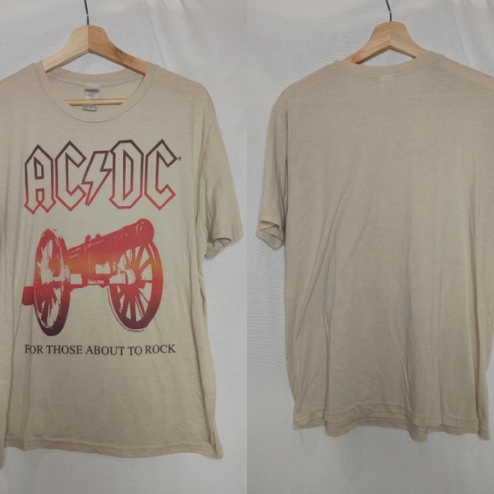 Anthill Rockwear ACDC Shirt‎ Graphic Tee Cream Ombre Orange 2005 Unisex Rock